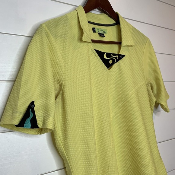 2 A Tee Women's Golf Polo Shirt Medium Textured Lightweight Yellow Green Unique - Picture 3 of 8